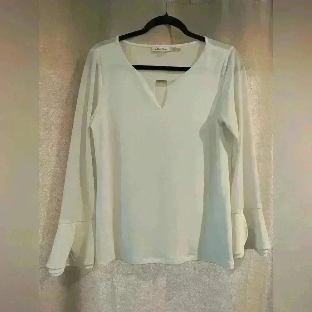 Women’s White Long Sleeve Calvin Klein Blouse